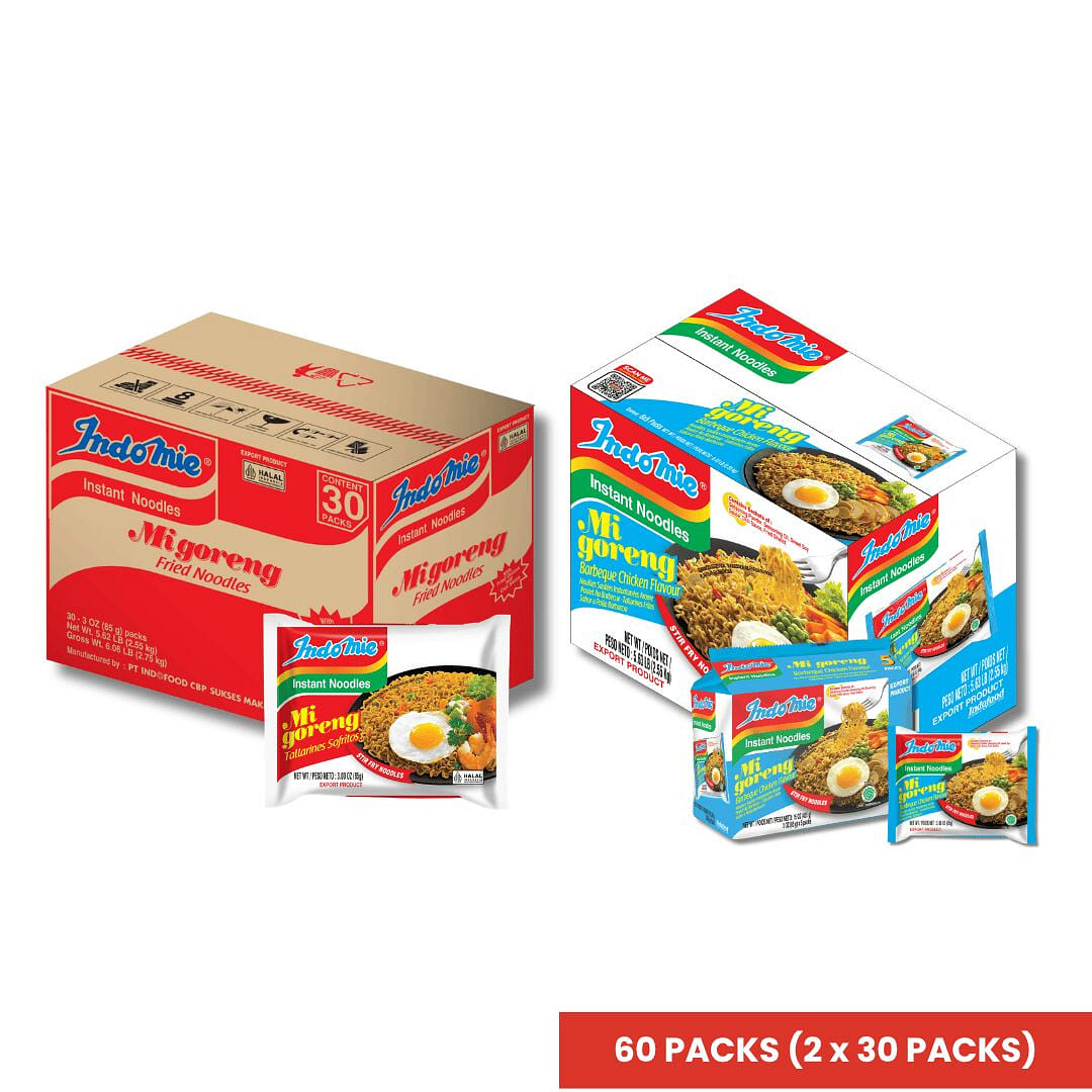 Indomie Fried Original 30 +BBQ Chicken 30 Flavor 1 count*60 pack
