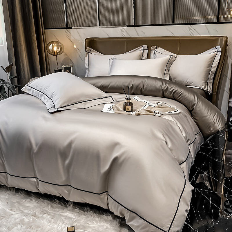 Pure Cotton Sheet & Quilt Cover Four-Piece Set Grey Twin Size 2500 g