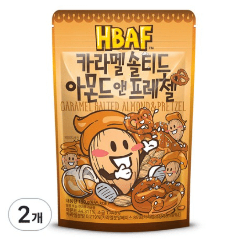 [한국 직배송] 바프 카라멜 솔티드 아몬드 앤 프레첼 190g, 2개 380 그램