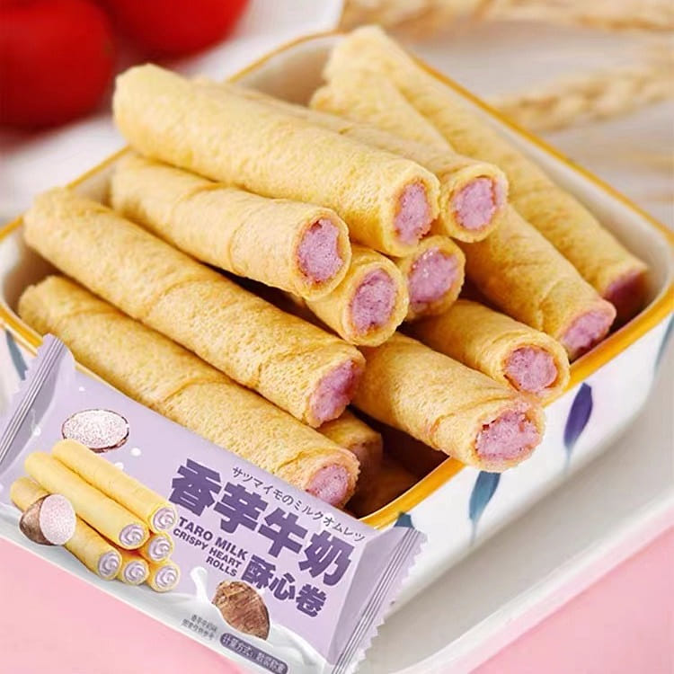 Taro Milk Eggrolls, 12 packs of 72 sticks, Cookies, Snacks 276 그램