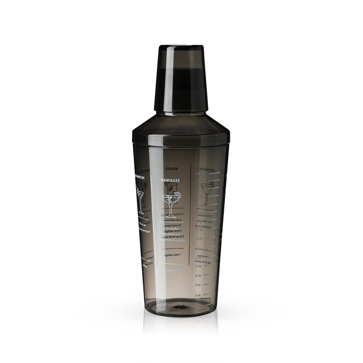 Smoke-Colored Plastic Cocktail Shaker with Recipes by True 16 oz