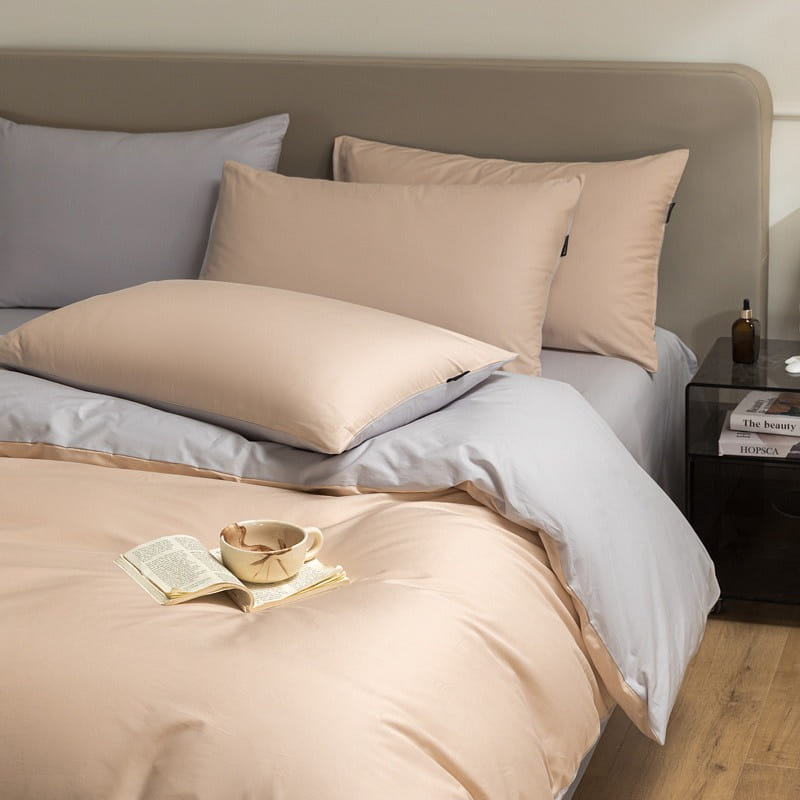 Bedding Set Queen Size Flat Sheetx1 Duvet Coverx1 Pillow Casex2 Pink+Grey 1 ส่วน