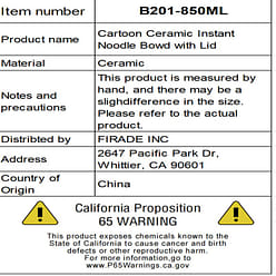 Cartoon Ceramic Instant Noodle Bowl With Lid 850ml 1 count