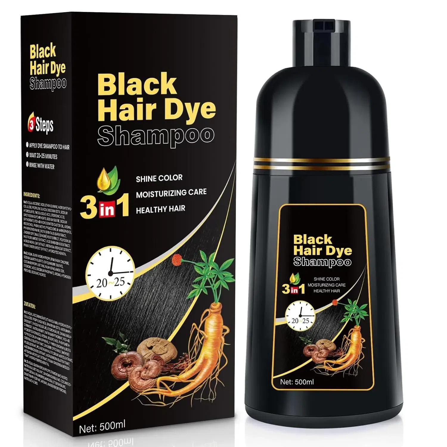 Hair Dye Shampoo 3 in 1 for Women/Men BLACK DYE 1 pack