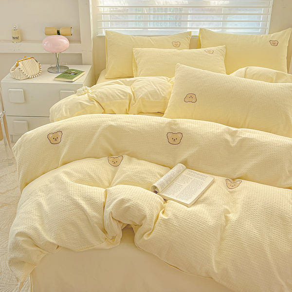 Teddy Waffle Bedding Set Butter Yellow-Twin 2000 g