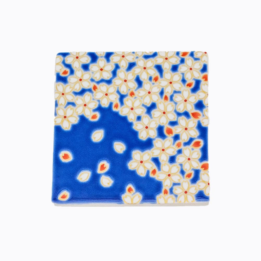 Kutani Ware Handmade Square Coaster (Cherry blossom, 3.54" x 3.54") Made in JP 1 ส่วน