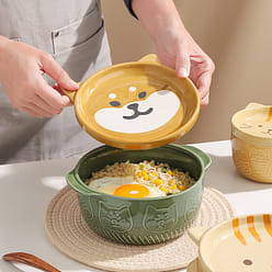 Cartoon Ceramic Instant Noodle Bowl With Lid 850ml 1 count
