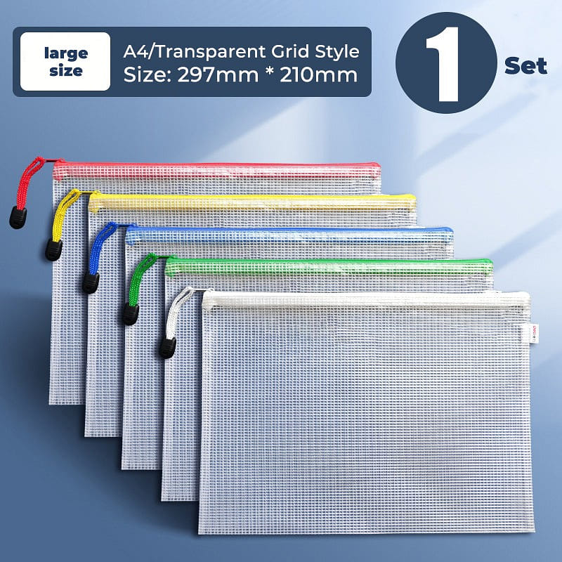 A4 Multicolor Transparent Zipper Document Bag- White 1 개입