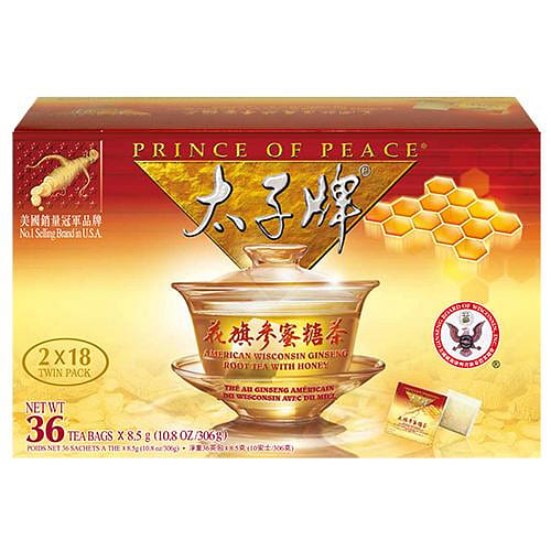 Prince of Peace American Ginseng Root Tea w/Honey, Twin Pack (18 tea bags each) 1 케이스