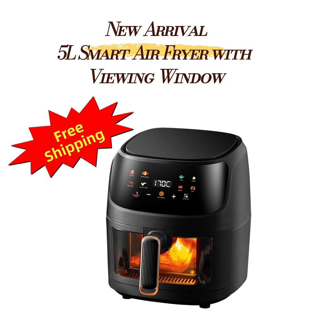 5L Visible Window Air Fryer 8 Presets 1350W-black 1 bunch