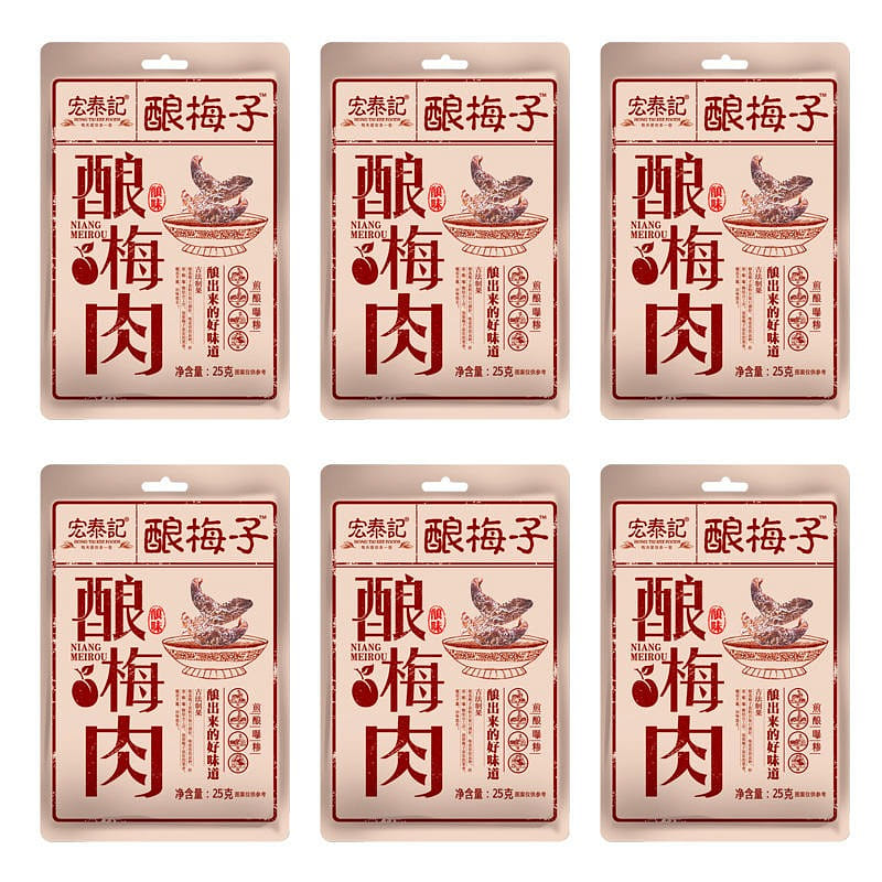6 bags  Hongtai Ji stuffed plum meat pouch 132 กรัม