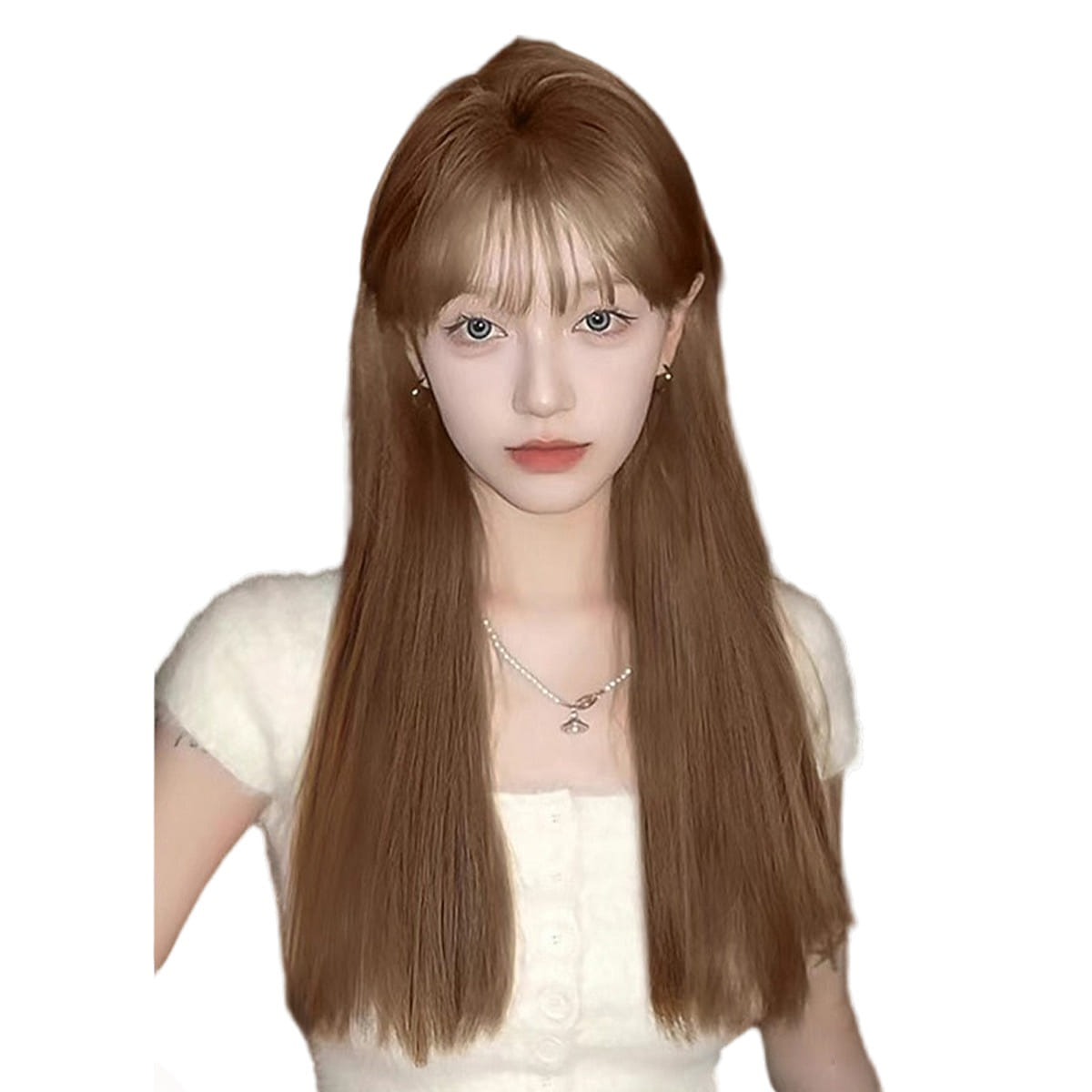 Thin style long straight hair wig Honey Tea Linen 1 each