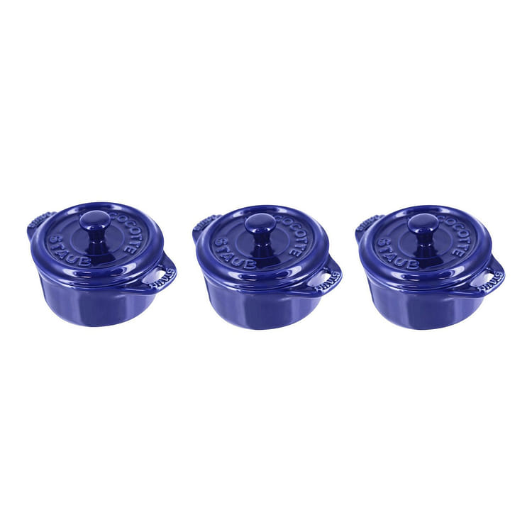STAUB Ceramic 3-pc Mini Round Cocotte Set 3-pc / Dark Blue - Weee!