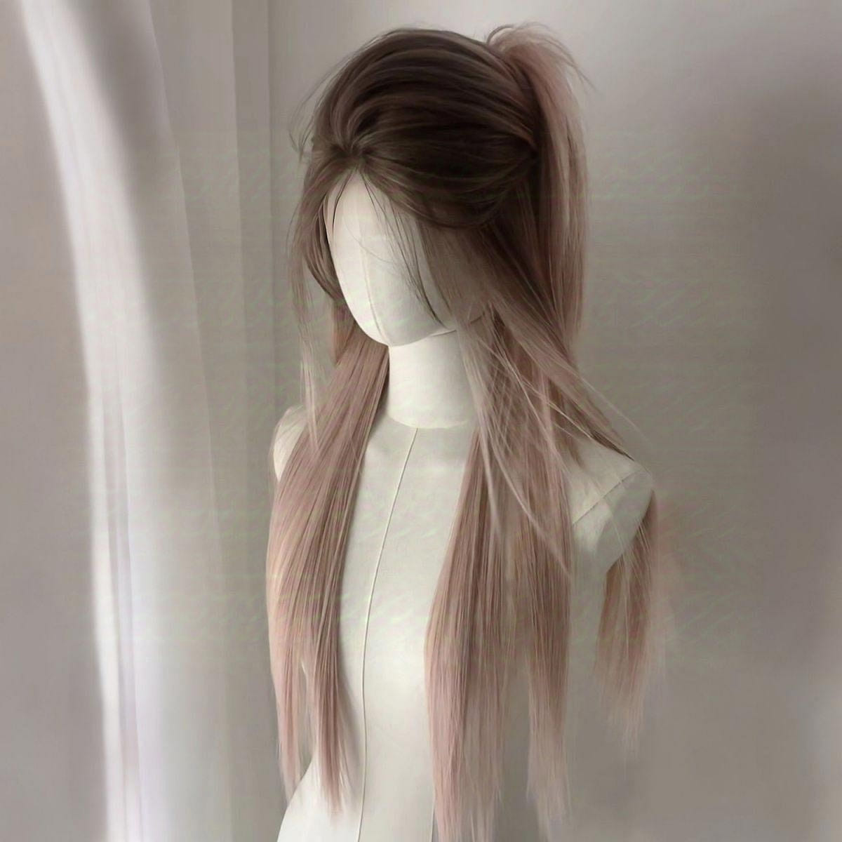 Full head wig Pink-brown Long straight hair 1 each
