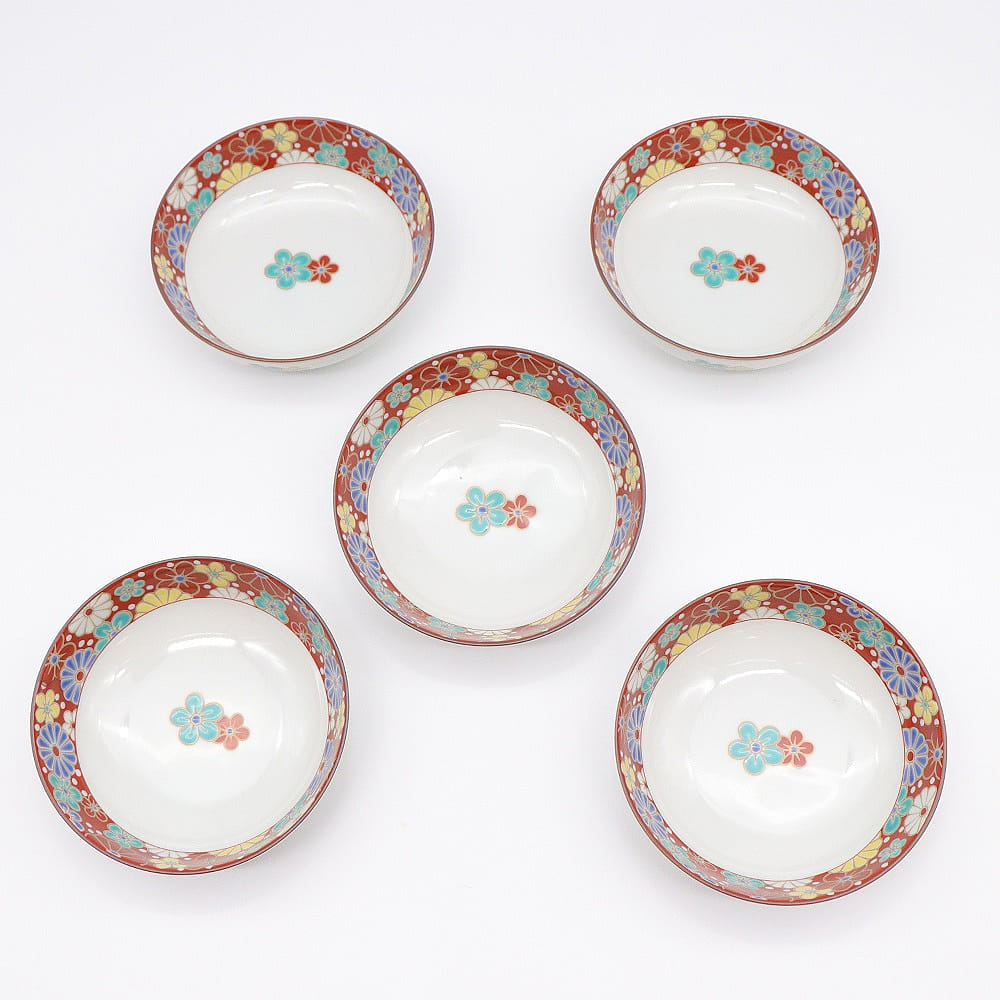 Kutani Ware Handmade Serving Bowl 5set (Plum Chrysanth 4.80" x 4.80") Made in JP 1 개