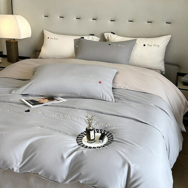 Egyptian Cotton Sheet & Quilt Cover Four-Piece Set, Grey, king Size 2500 กรัม
