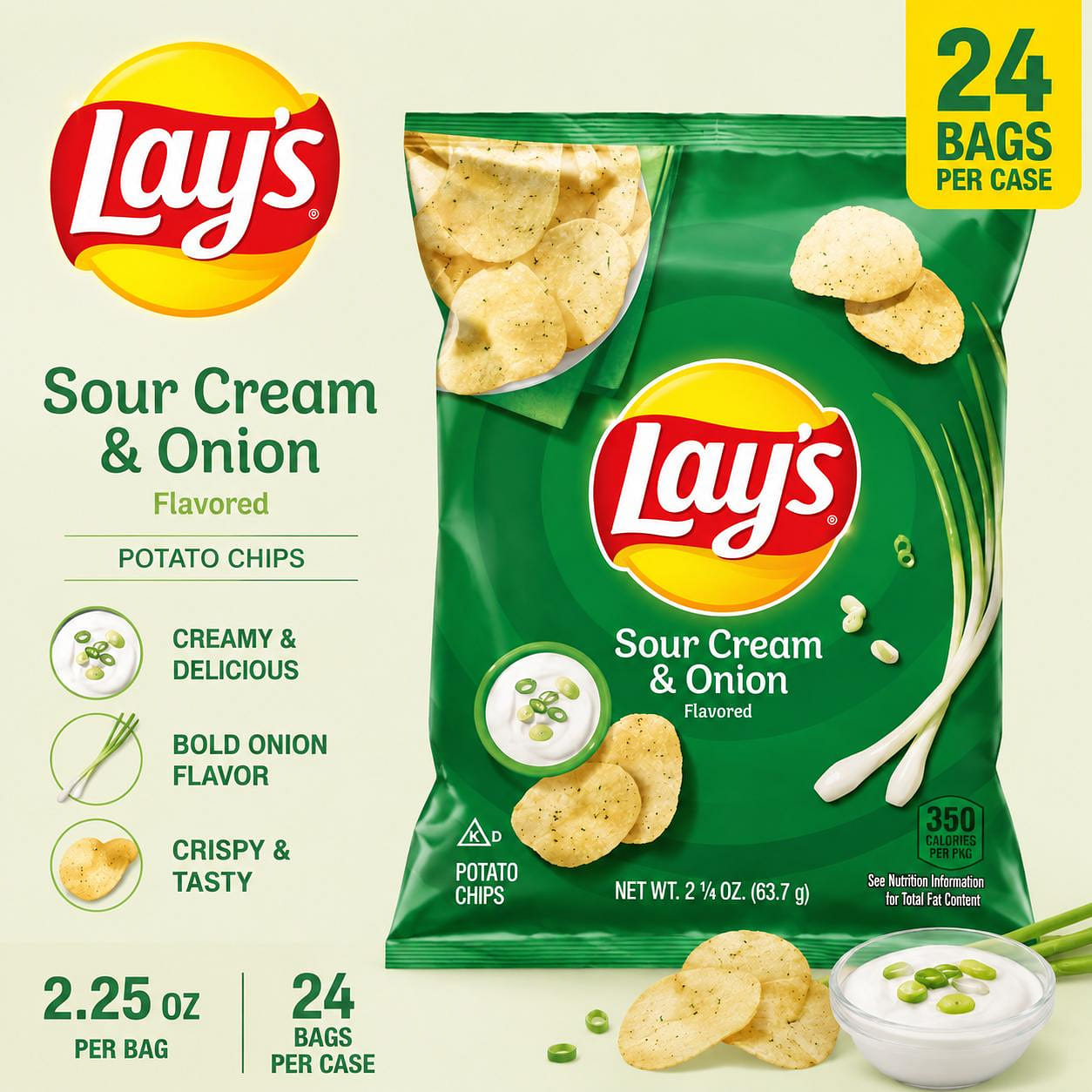 Lay's Sour Cream Onion Chips 2.25oz 24ct 1 each