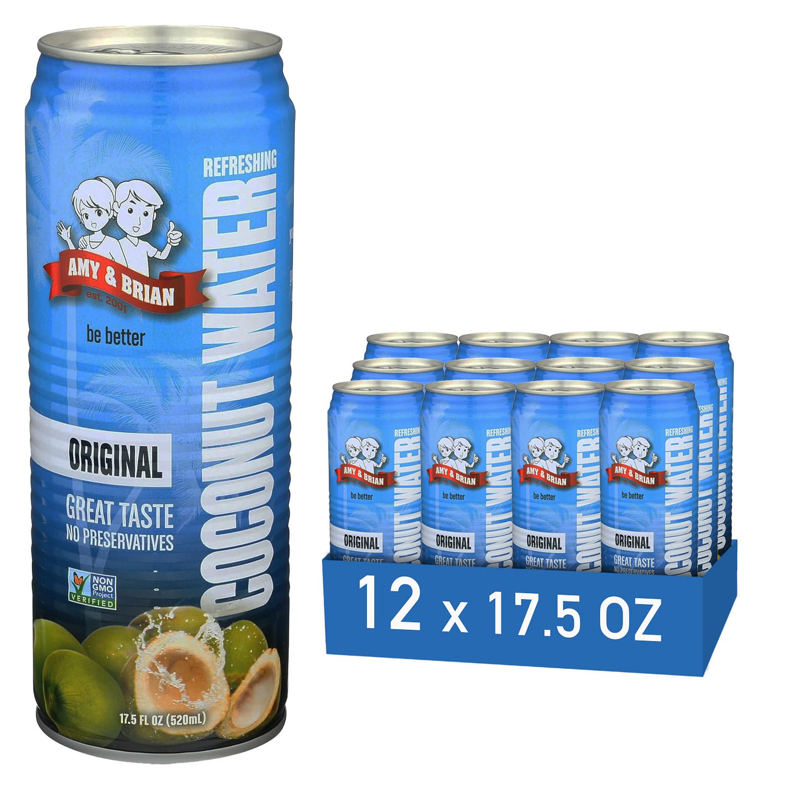 Amy & Brian Premium Coconut Water Original Non-GMO 12 x 17.5 Fl Oz 210 ออนซ์ของเหลว