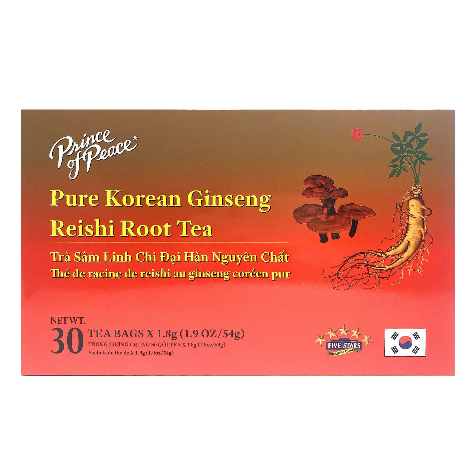 Prince of Peace Pure Korean Ginseng Reishi Root Tea, 30 tea bags 1 케이스