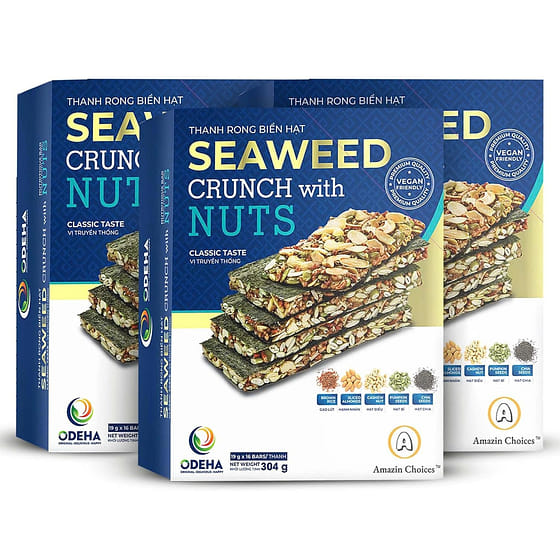 weee_snack_Seaweed Crunch with Nuts Classic 304g, 48 Bars. 3 box