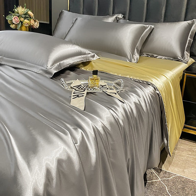 LULLABUY Luxury Mulberry Silk Bedding Set Mystic Silver King Size 2000 그램