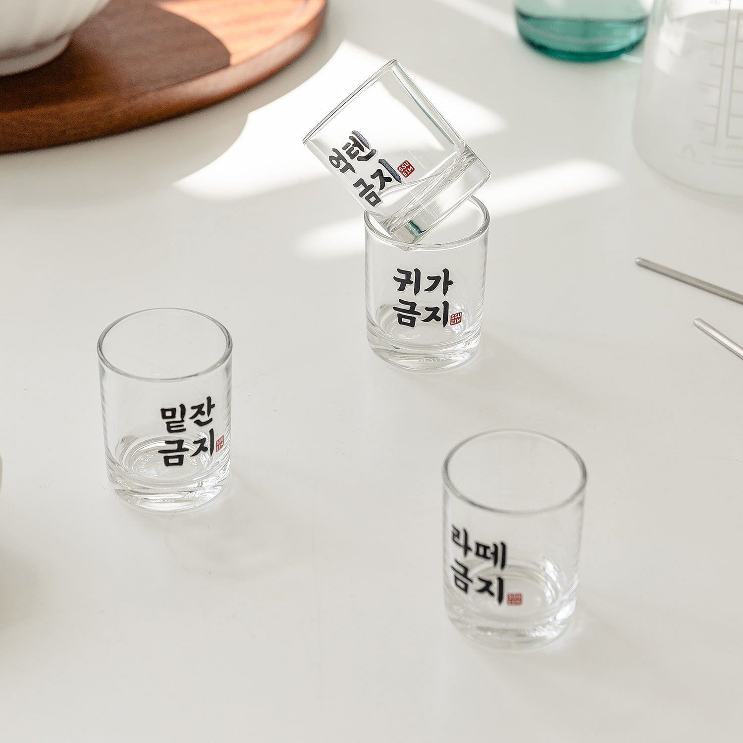 Korean Soju Shot Glasses - Set of 4 (Funny Jokes) 1 each