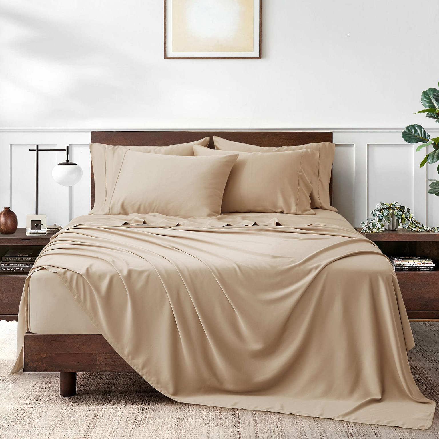 Amerian Home Collection Premium Bamboo Viscose Sheet Set, Taupe, Cal-King 2800 그램