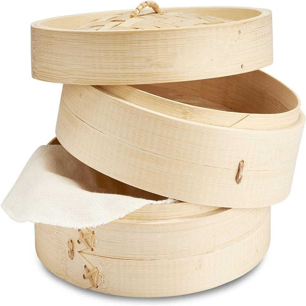 Bamboo Steamer Handmade Basket, Traditional 2-Tier Design - 8 Inch 1 개