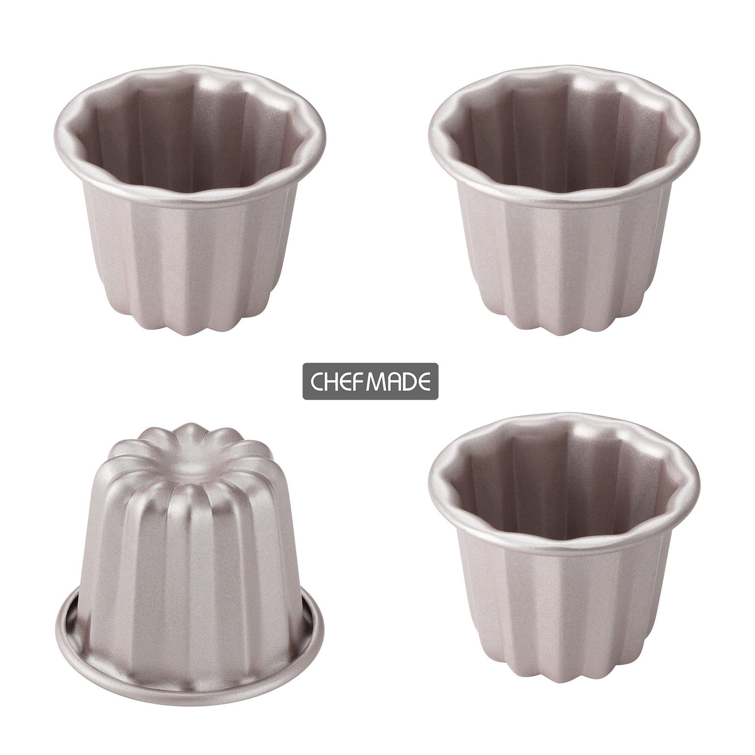 CHEFMADE Canele Mold Cake Pan, 2.6-Inch 4Pcs Non-Stick Canele Muffin Cupcake Pan 1 each