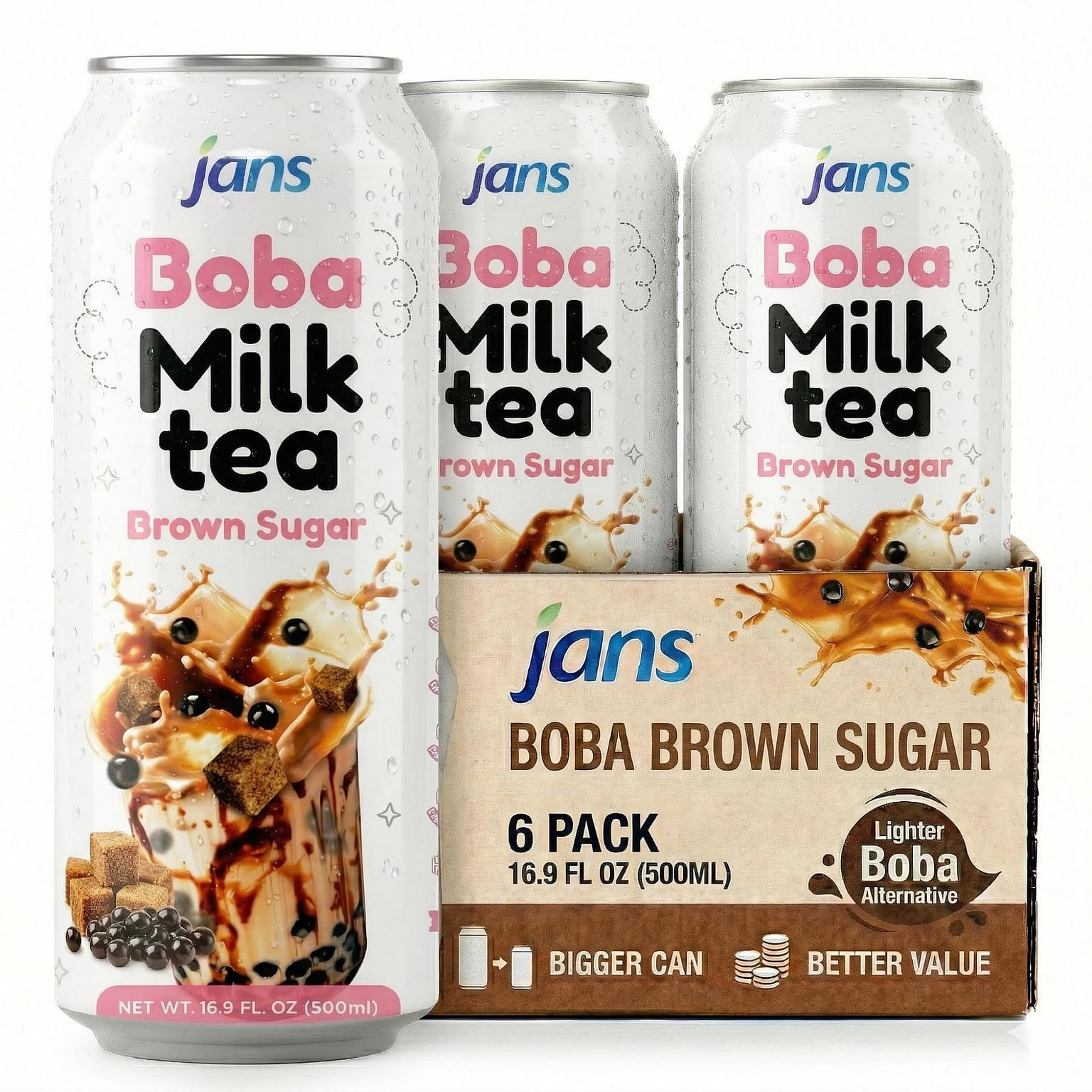 Jans Boba Milk Tea Brown Sugar Pack of 6 16.9 fl.oz*6 pack