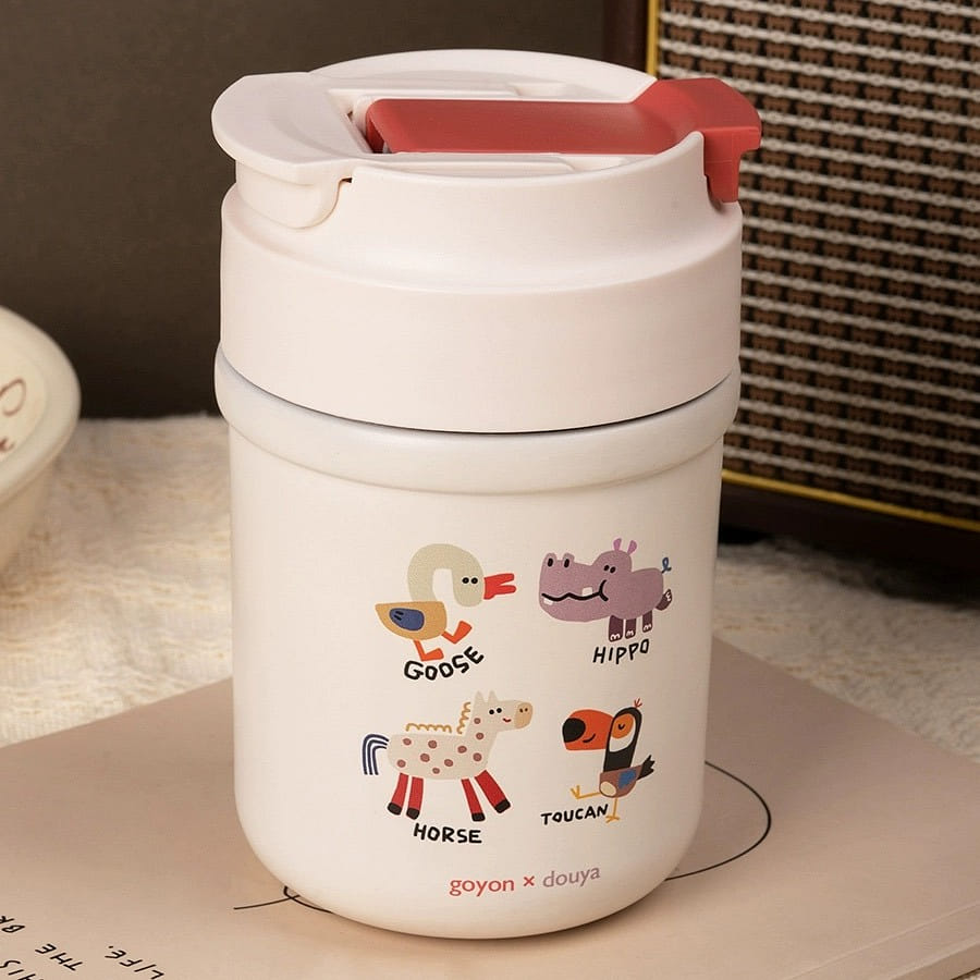 Goyon 370ml Cute Animals Thermal Cup Coffee Cup#White 1 Cup 13 オンス