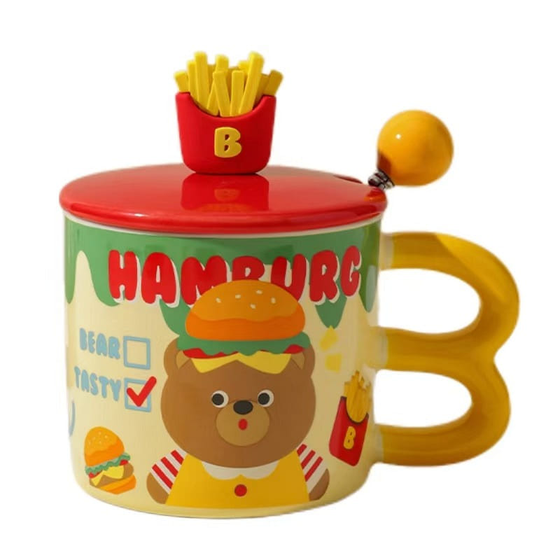 gorgeous Ins Style Ceramic Mug With Lid Cute Couple McDonald's Bear-B Mode 1PC 1 ส่วน