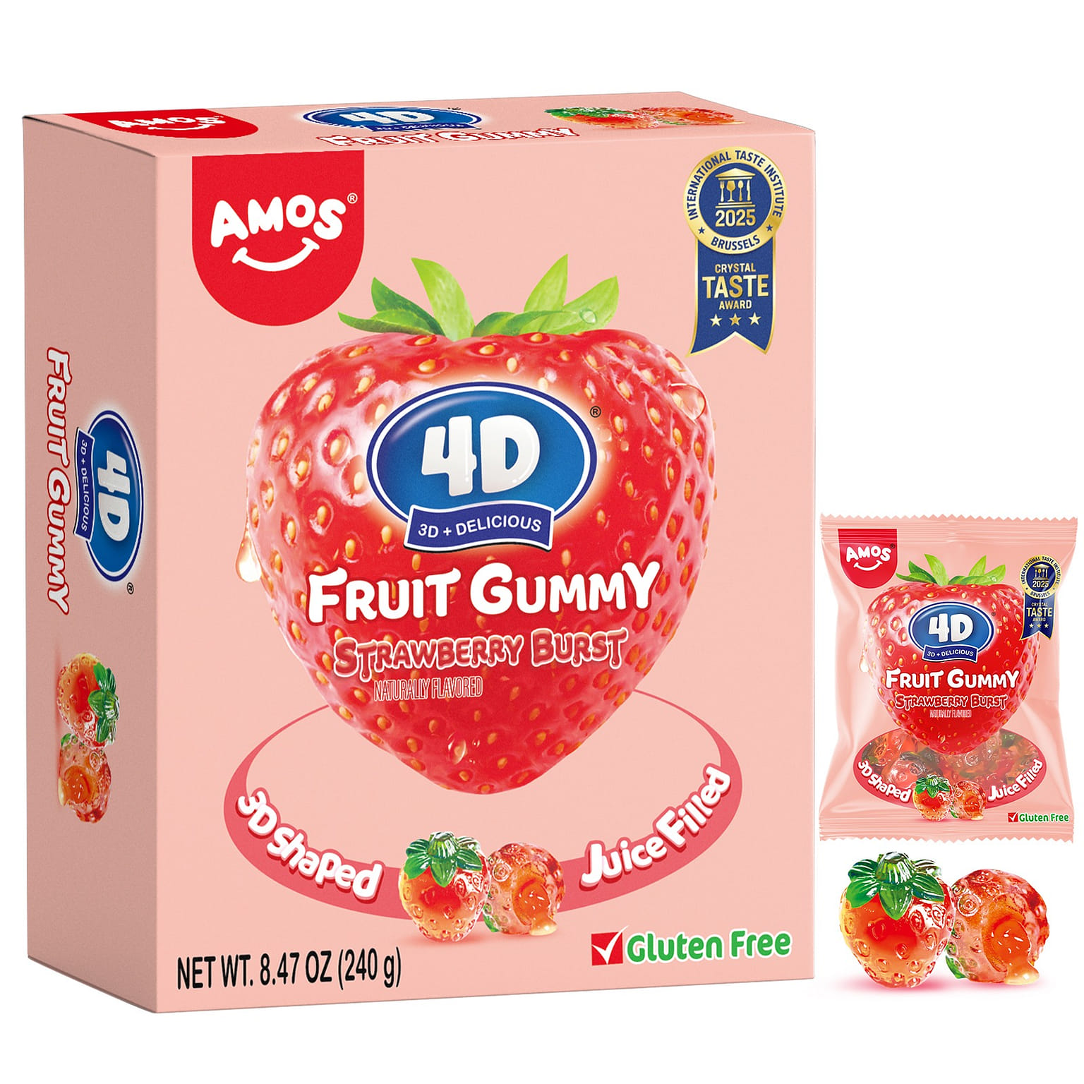 AMOS 4D Gummy Strawberry Burst Candy(10ct) 8.47 oz