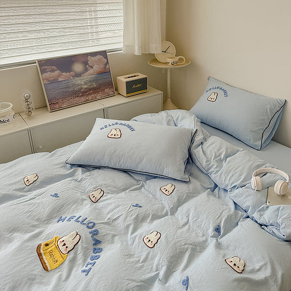 HelloRabbit Embroidery Bedding Set Blue-Twin 2000 g