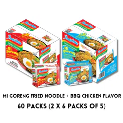 Indomie Fried Original 30 +BBQ Chicken 30 Flavor 1 count*60 pack