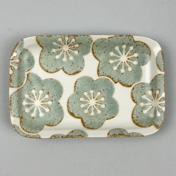日本制造 Hiwa Aqua Green Blossom 小号长方形盘子,宽 6.5 英寸 1 份