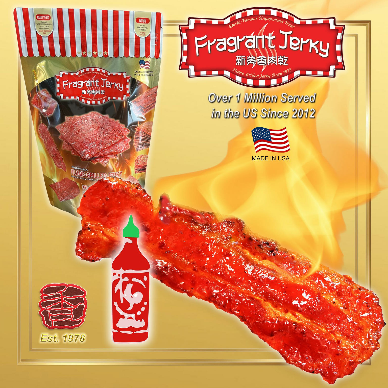 Fire-Grilled Bacon Jerky (Sriracha 0.25 lb) 4oz 113 g