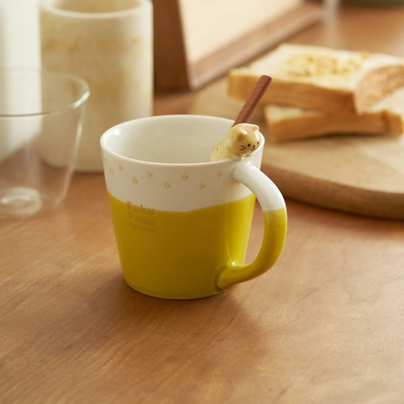 Lovely Ceramic Cat Mug -Yellow 1 개