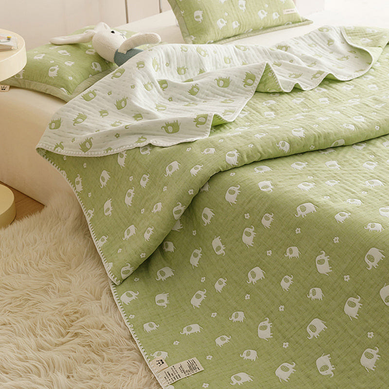 CuddlePatch Quilt Only Green Elephant-Twin 2000 그램