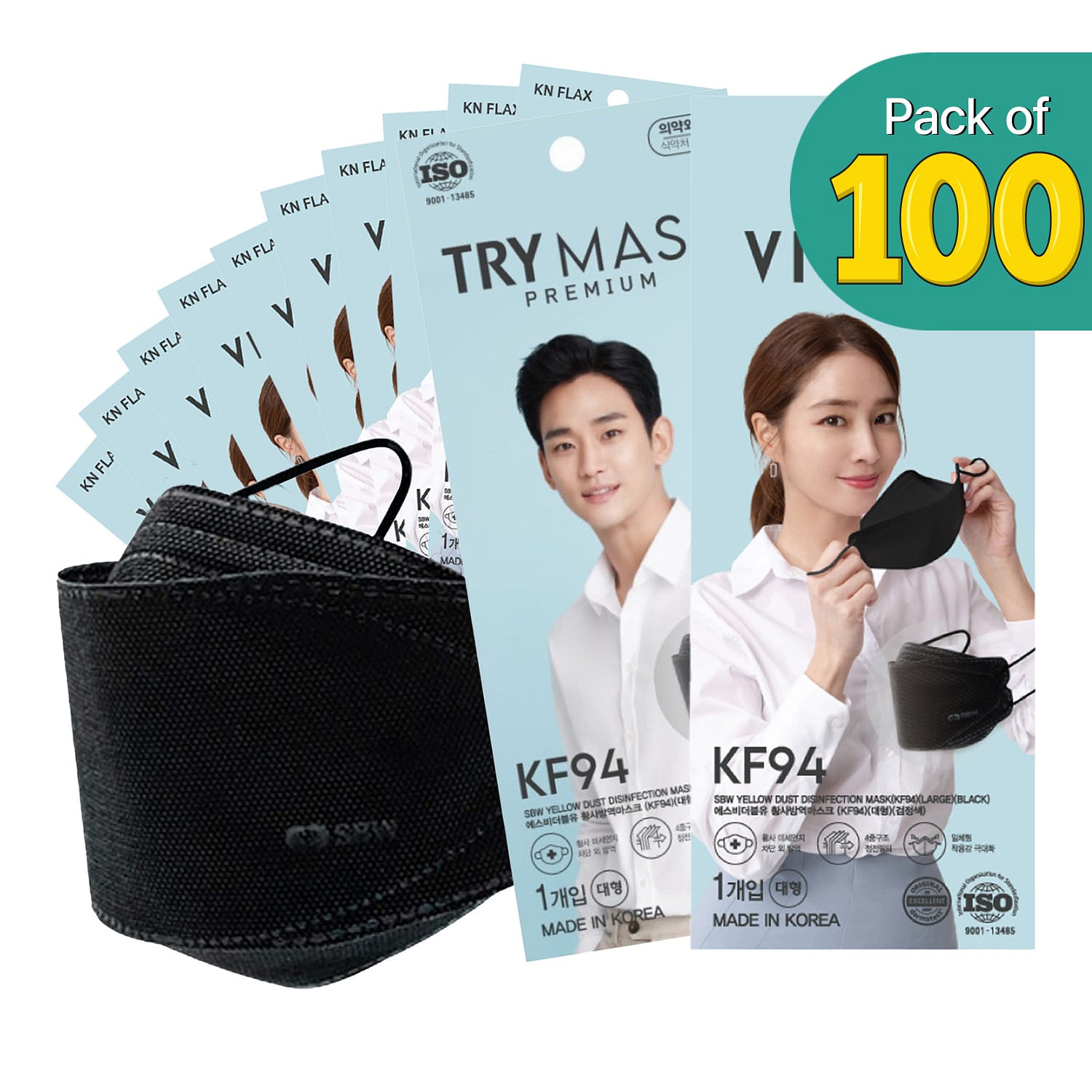 [100PCS] TRY KF94 BLK Premium Mask for Adult | Made in Korea 100 개