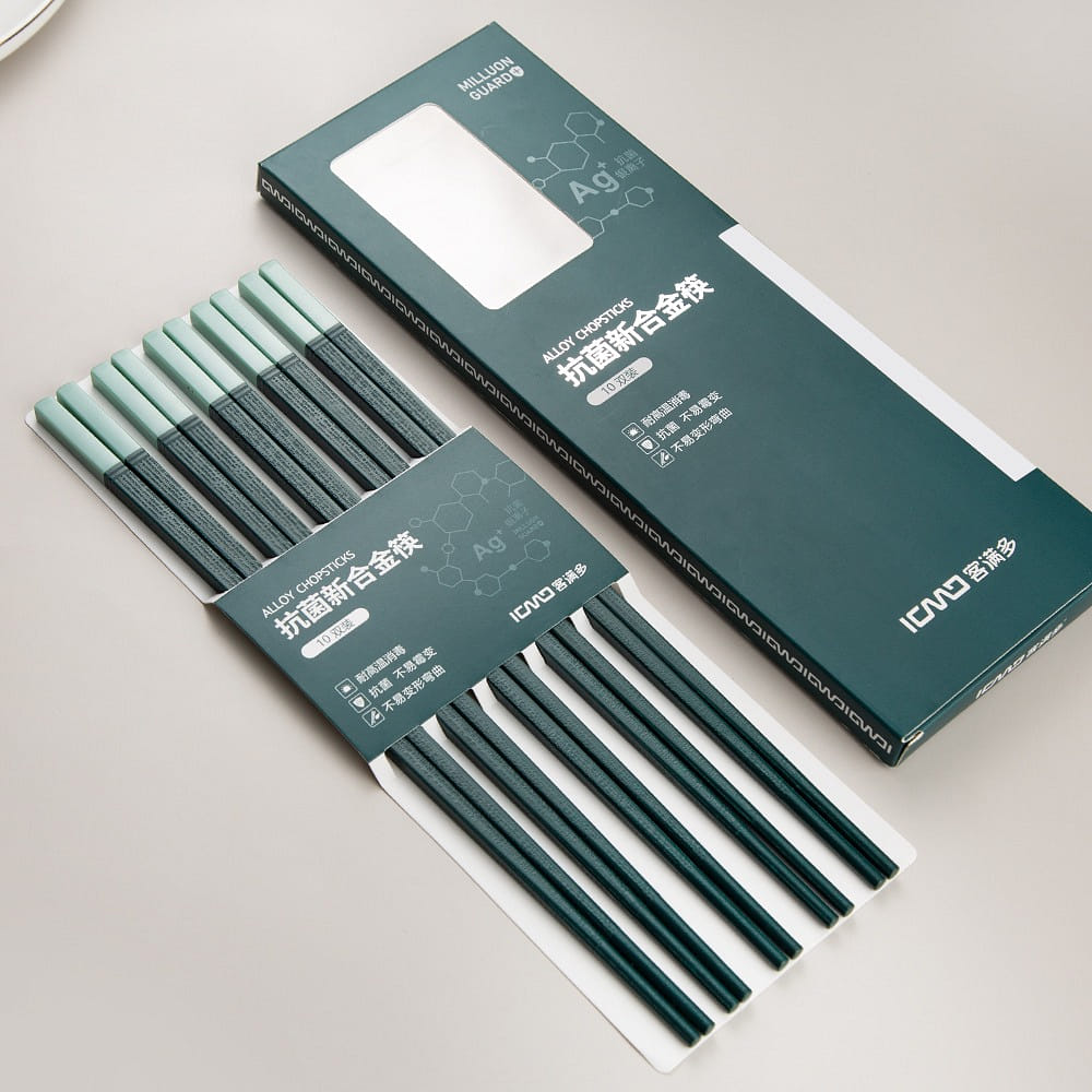 Nordic Green Alloy Chopsticks Under Yoyo Wood 1 box