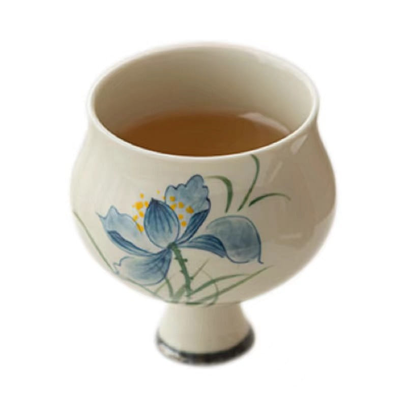 【中国直邮】叙旧 十二花神高脚茶杯-蓝荷 1 个