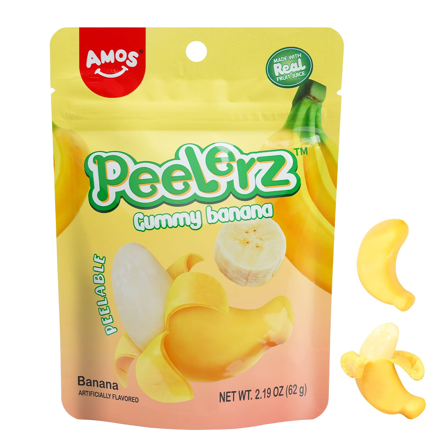 Amos Peelzer Gummy Banana Candy, Peelable Fruit Gummy Snacks Resealable(3 pack) 6.57 oz