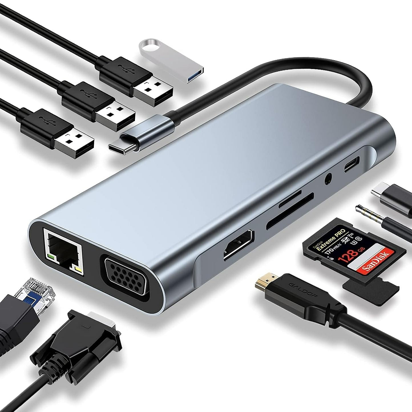 Bailink Universal 11 in 1 USB C Docking Station USB 3.0 HUB, 100W PD Laptop Dock 1 ส่วน