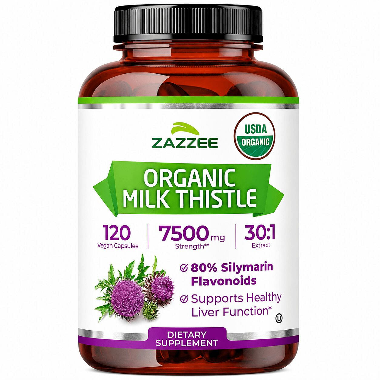 USDA Organic Milk Thistle 7500 mg Strength 120 Veg 1 แพ็ค