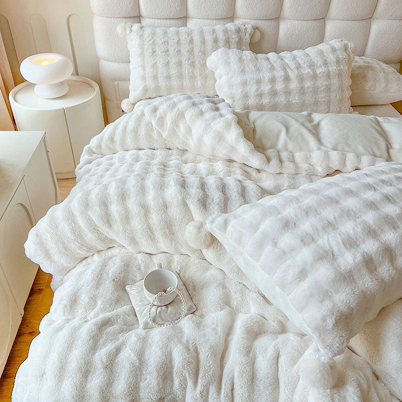 LULLABUY Puff Trim Bedding Set 4pcs Set White King Size 2000 그램