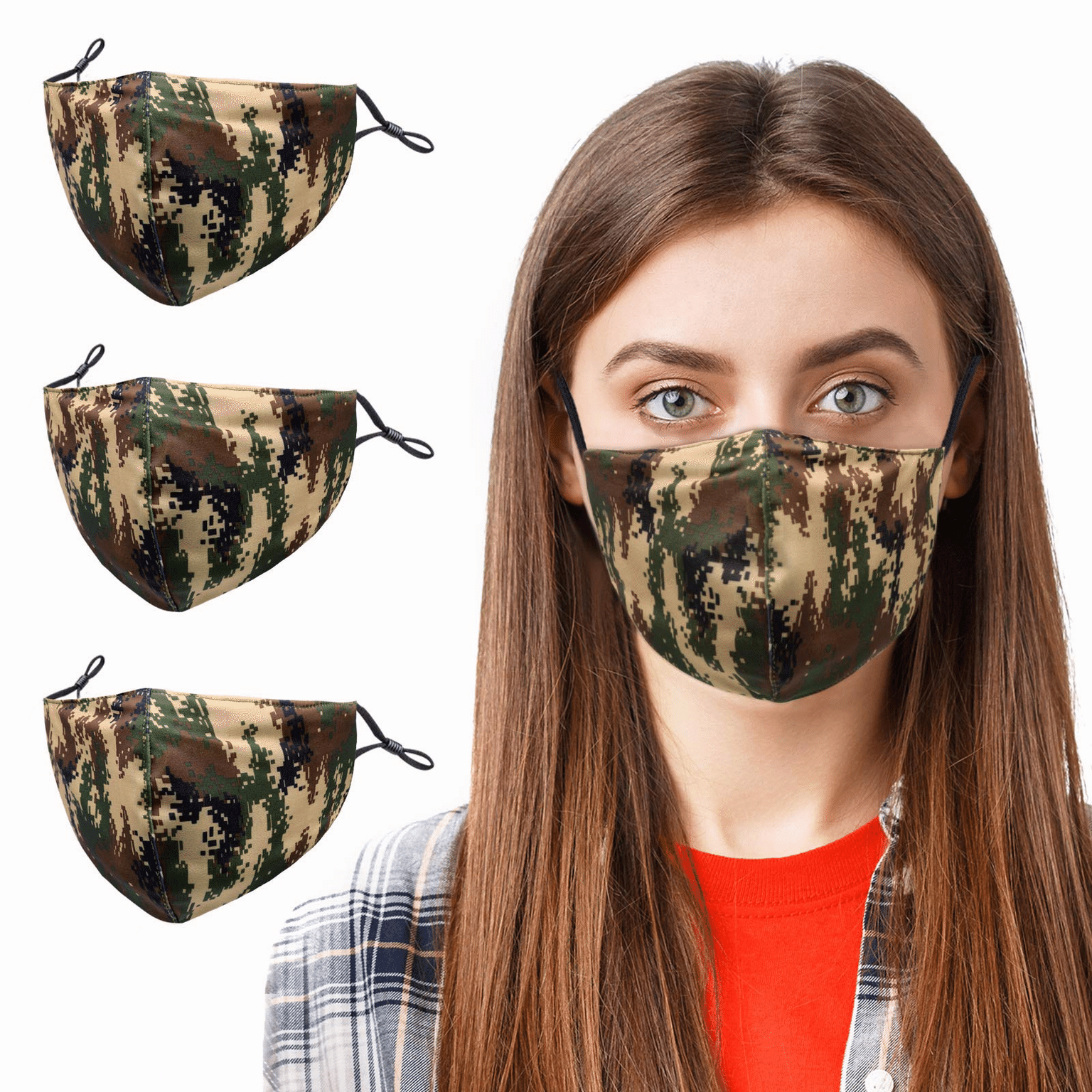 TomrickCare Silk Face Mask for Women Washable,Reusable,Adjustable,3 PCS,Camo 1 count