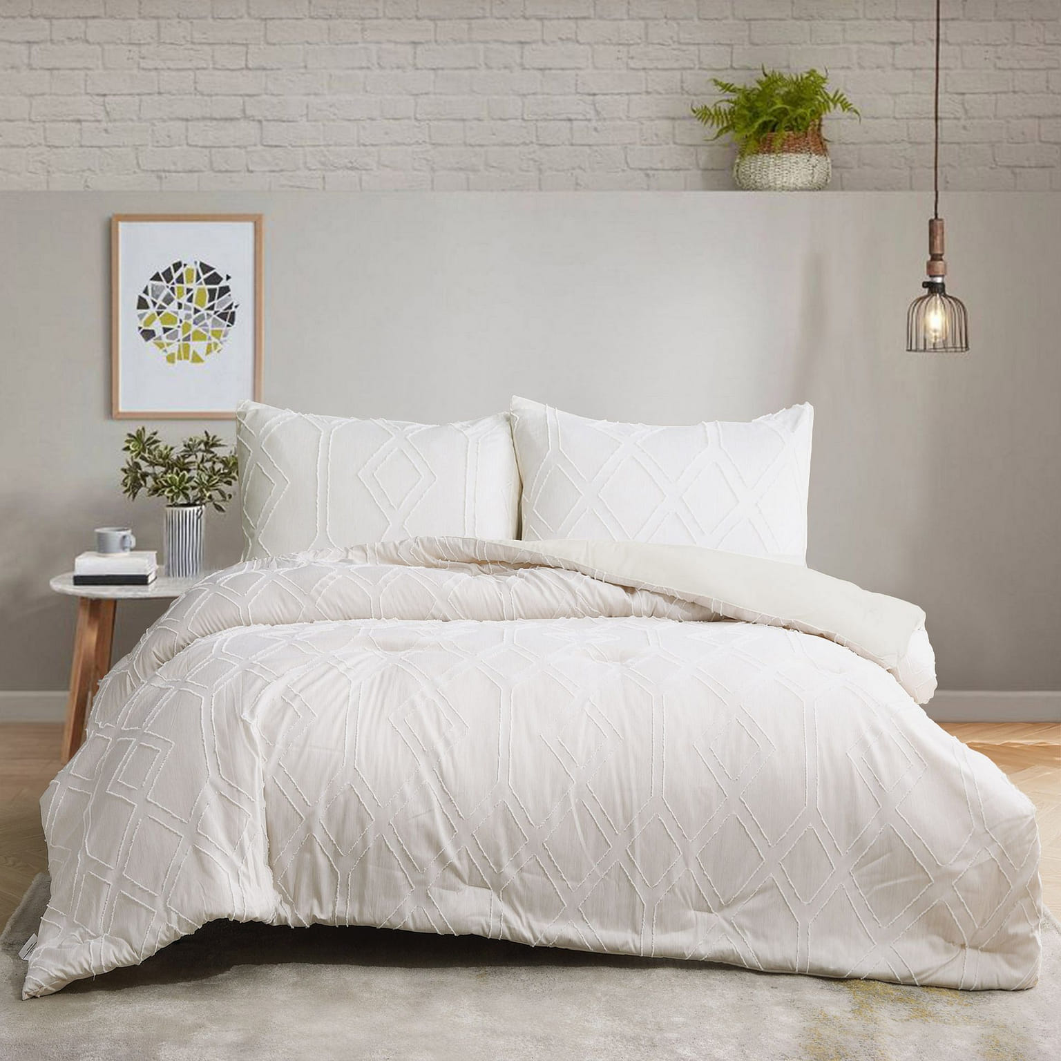 UNIKOME Clipped Premium Soft Bedding Set All Season Comforter Ivory Full/Queen 1 개