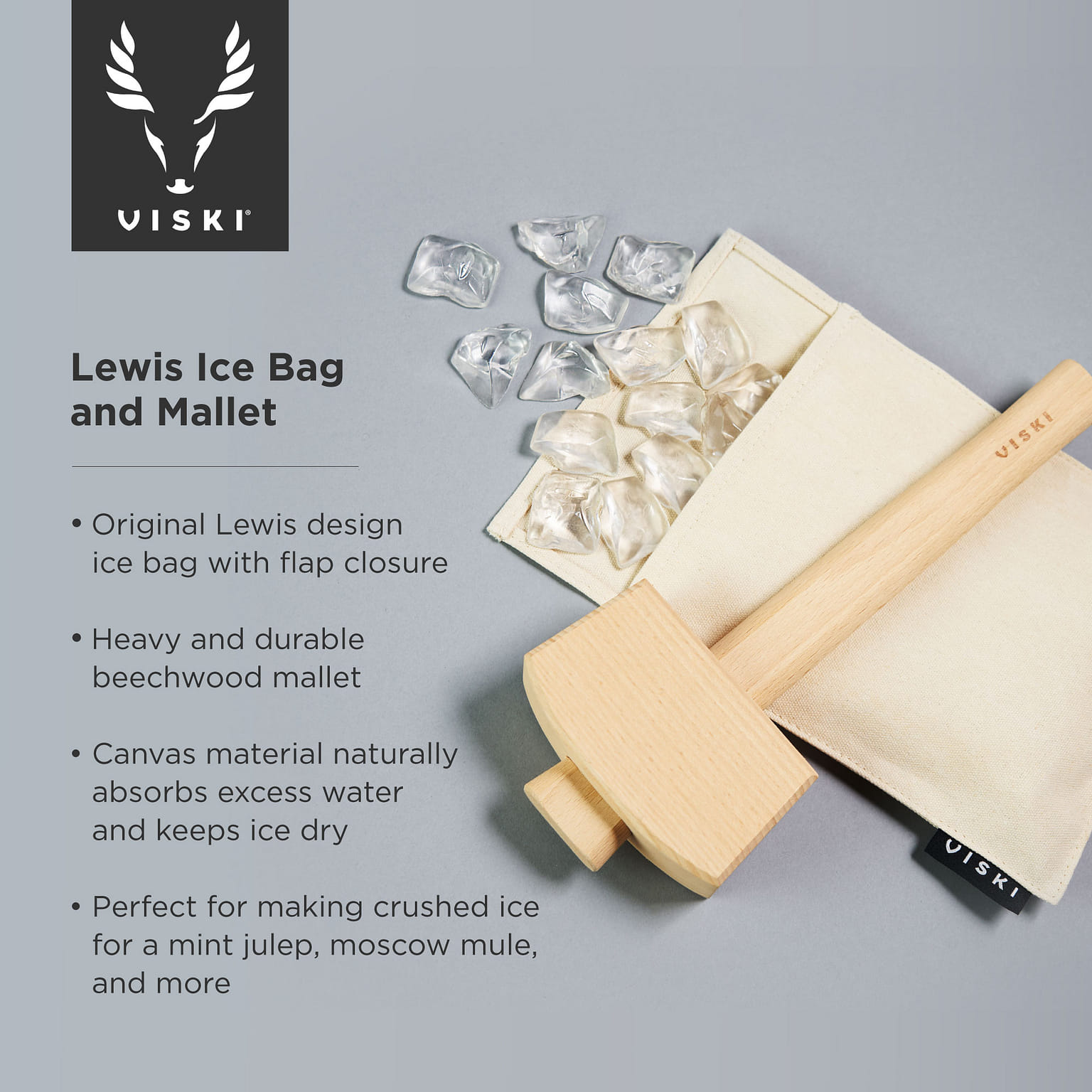 Viski Moscow Mule Set, Cocktail Barware and Drinkware Essentials Includes Crushed Ice Bag and Mallet, Copper Moscow Mule Mug 1 ส่วน