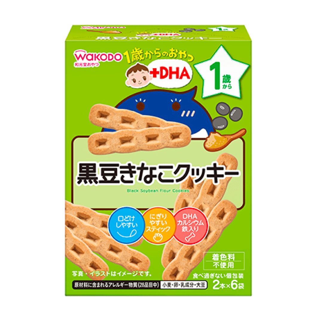 Wakodo Snack 1+ DHA Black Bean Kinako Cookie 2x6 1 box